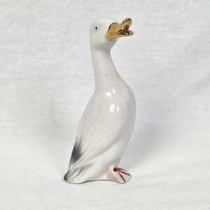 Vintage White Goose Figurine Gold Beak Ceramic